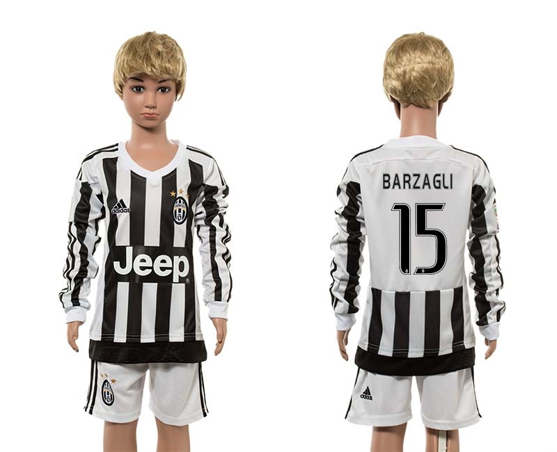 15-16 Soccer Club Juventus #15 Barzagli Long-Sleeve Kids Jersey