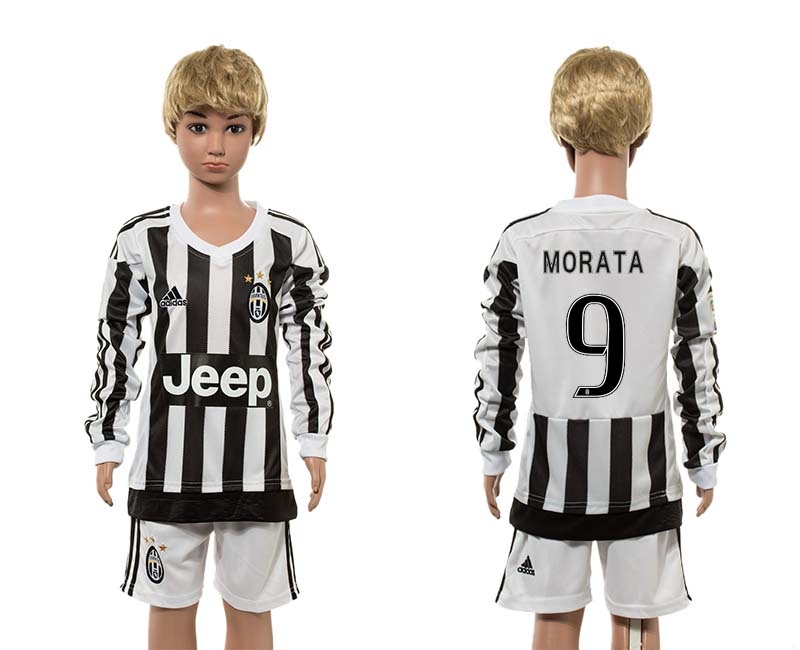 15-16 Soccer Club Juventus #9 Morata Long-Sleeve Kids Jersey