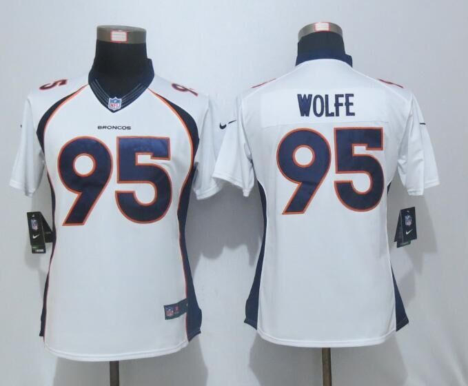 Women Nike Denver Broncos 95 Wolfe White Limited Jersey