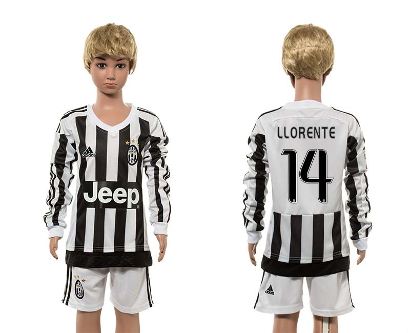 15-16 Soccer Club Juventus #14 Llorente Long-Sleeve Kids Jersey