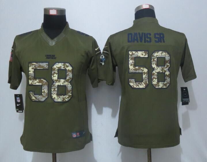 Women Nike Carolina Panthers #58 Davis SR Green Salute To Service Limited Jersey  