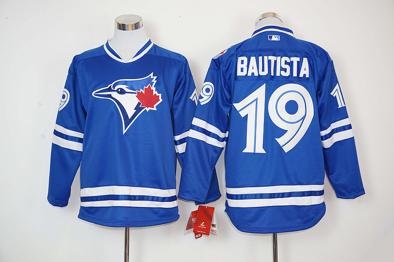 MLB Toronto Blue Jays #19 Bautista Blue Long-Sleeve Jersey