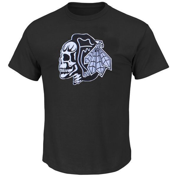 NHL Chicago Blackhawks Black Color Skull Head T-Shirt