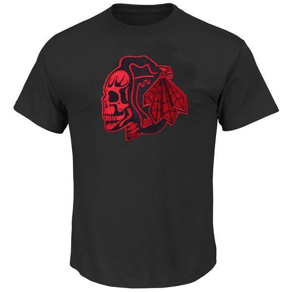 NHL Chicago Blackhawks Skull Head Black T-Shirt