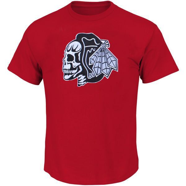 NHL Chicago Blackhawks Red Skull Head T-Shirt