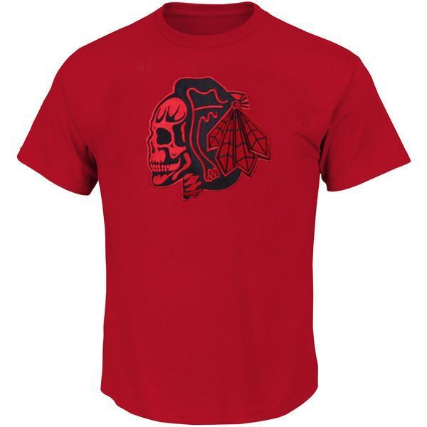 NHL Chicago Blackhawks Skull Head Red T-Shirt