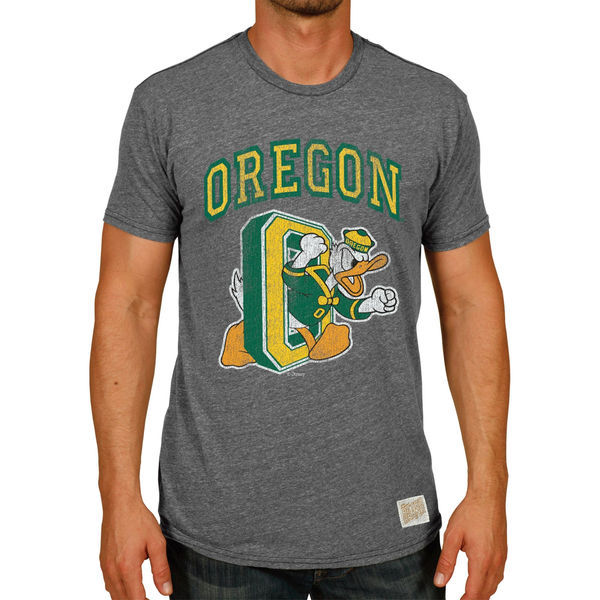 Oregon Ducks Original Retro Brand Vintage School Over Donald O Tri-Blend T-Shirt - Heather Grey 