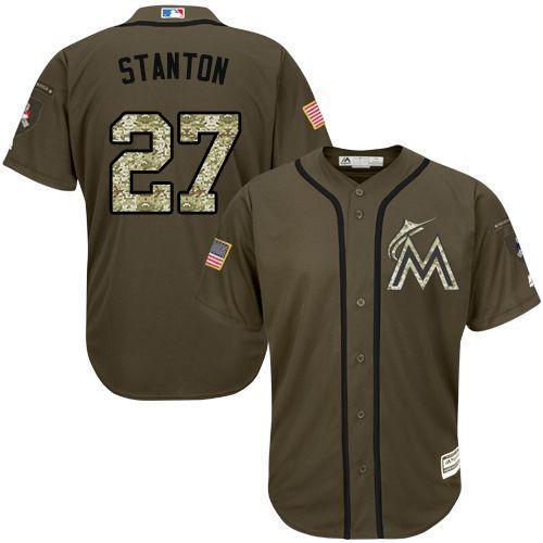 MLB Miami Marlins #27 Giancarlo Stanton Green Salute to Service Jersey