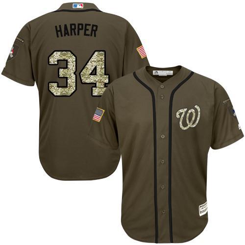 MLB Washington Nationals #34 Bryce Harper Green Salute to Service Jersey