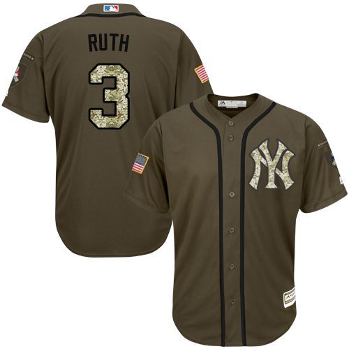 MLB New York Yankees #3 Babe Ruth Green Salute to Service Jersey 