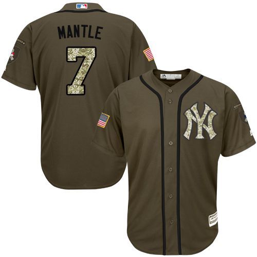 MLB New York Yankees #7 Mickey Mantle Green Salute to Service Jersey 