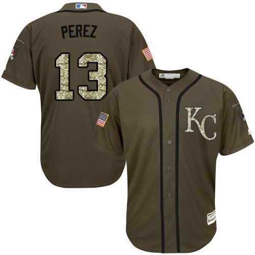 MLB Kansas City Royals #13 Salvador Perez Green Salute to Service Jersey