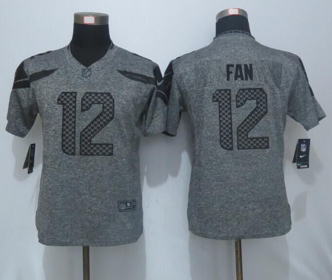 Women Nike Seattle Seahawks 12 Fan Gray Gridiron Gray Limited Jersey