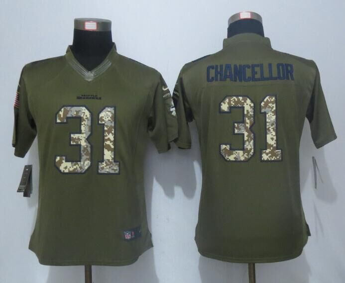 Women New Nike Seattle Seahawks 31 Chancellor Green Salute To Service Limited Jersey  