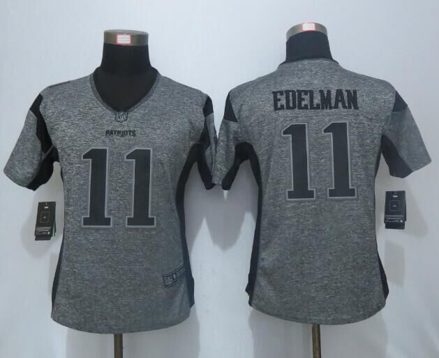 Women Nike New England Patriots 11 Edelman Gray Gridiron Gray Limited Jersey