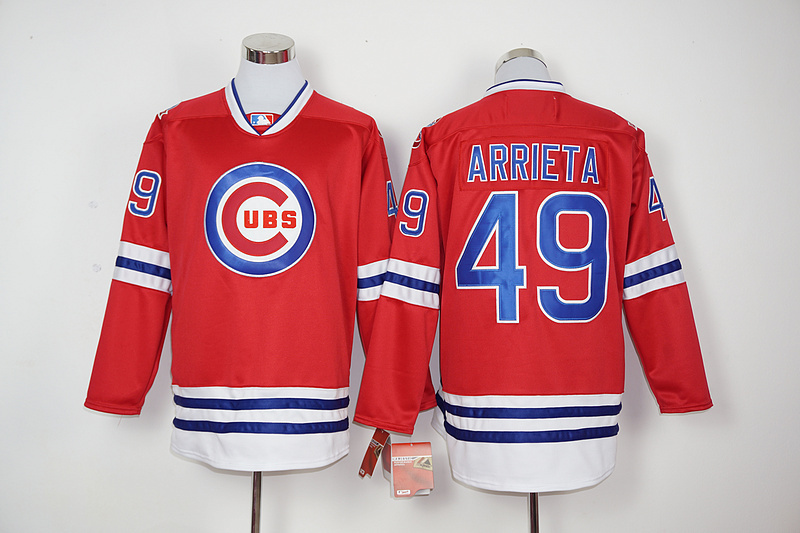 MLB Chicago Cubs #49 Arrieta Red Long-Sleeve Jersey