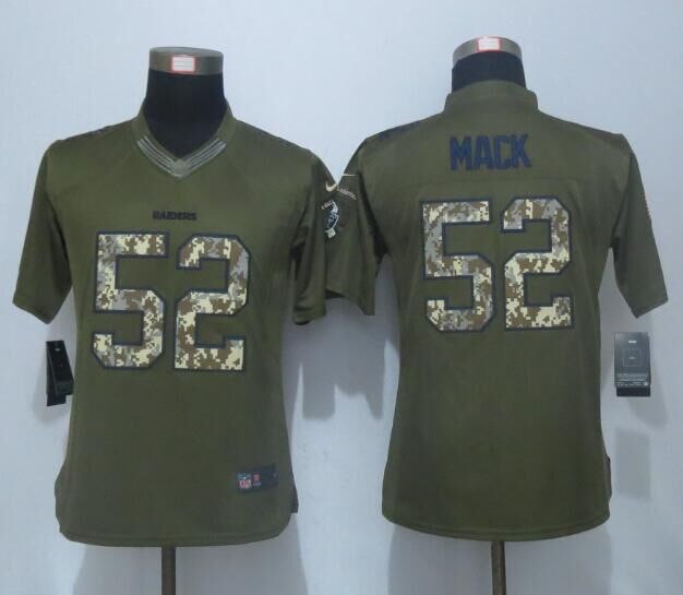 Women New Nike Oakland Raiders 52 Mack Green Salute To Service Limited Jersey  