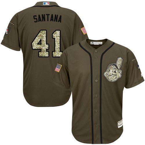 MLB Cleveland Indians #41 Carlos Santana Green Salute to Service Jersey 