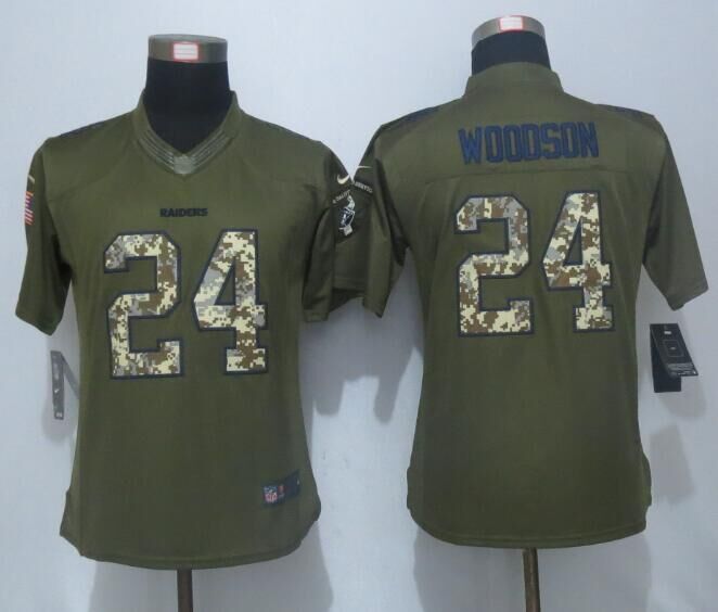 Women New Nike Oakland Raiders 24 Woodson Green Salute To Service Limited Jersey  