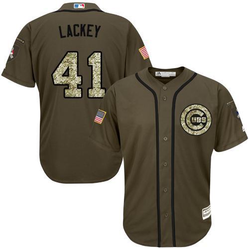 MLB Chicago Cubs #41 John Lackey Green Salute to Service Jersey 