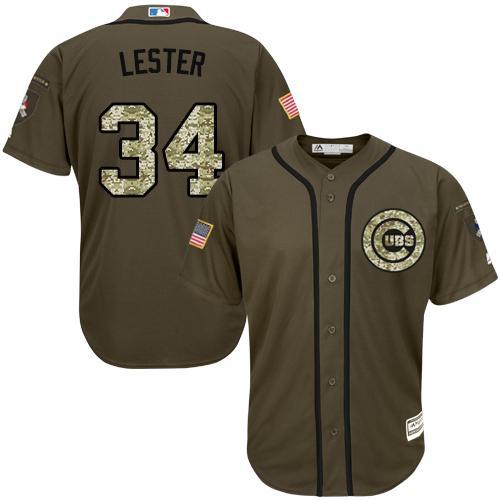 MLB Chicago Cubs #34 Jon Lester Green Salute to Service Jersey 