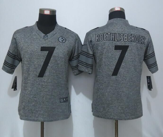 Women New Pittsburgh Steelers 7 Roethlisberger Gray Gridiron Gray Limited Jersey  