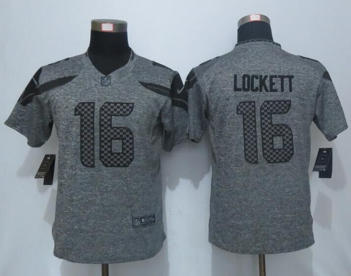 Women Nike Seattle Seahawks 16 Lockett Gray Gridiron Gray Limited Jersey