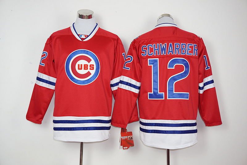 MLB Chicago Cubs #12 Schwarber Red Long-Sleeve Jersey