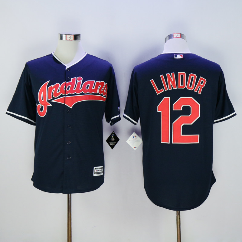 MLB Cleveland Indians #12 Lindor Blue Jersey