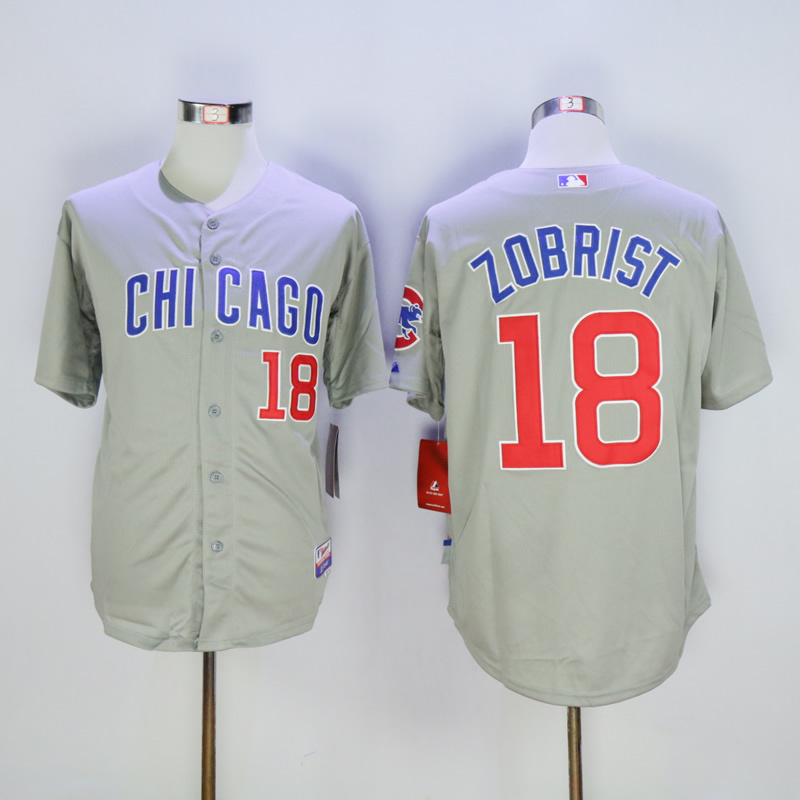 MLB Chicago Cubs #18 Zobrist Grey Game Jersey