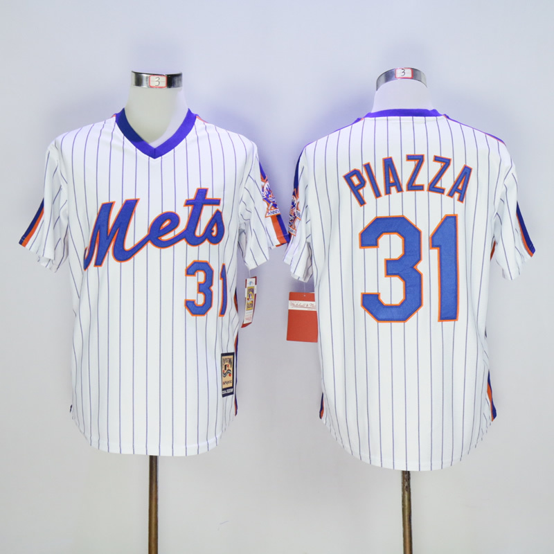 MLB New York Mets #31 Piazza White Blue Pinstripe Pullover Jersey