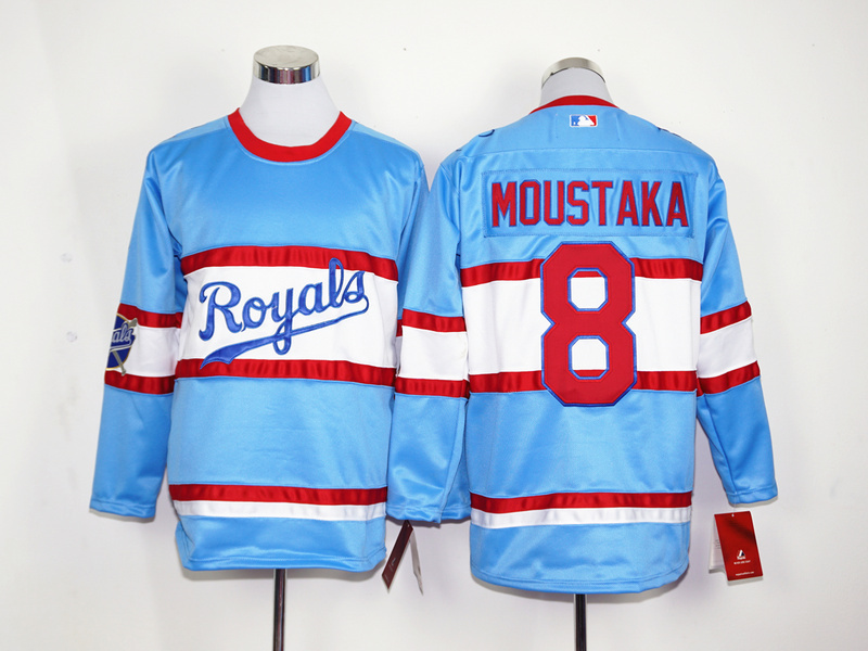 MLB Kansas City Royals #8 Moustaka L.Blue Long-Sleeve Jersey