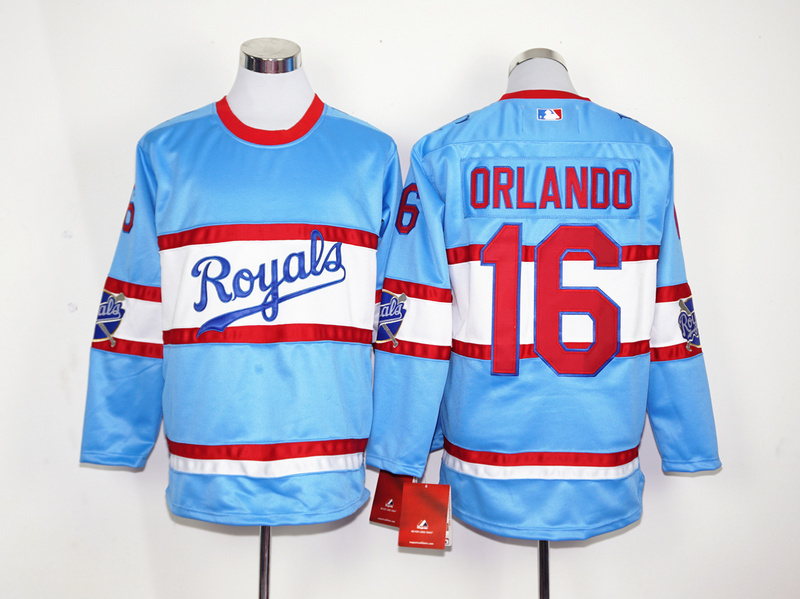 MLB Kansas City Royals #16 Orlando L.Blue Long-Sleeve Jersey