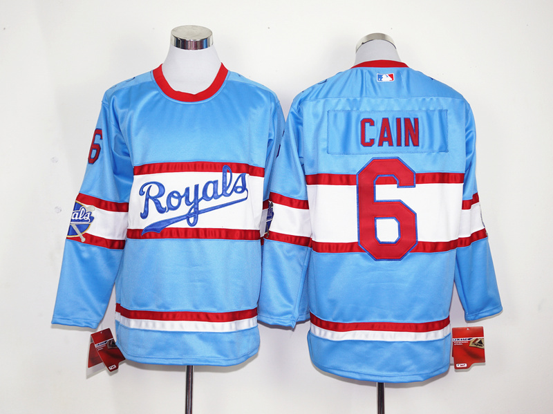 MLB Kansas City Royals #6 Cain L.Blue Long-Sleeve Jersey