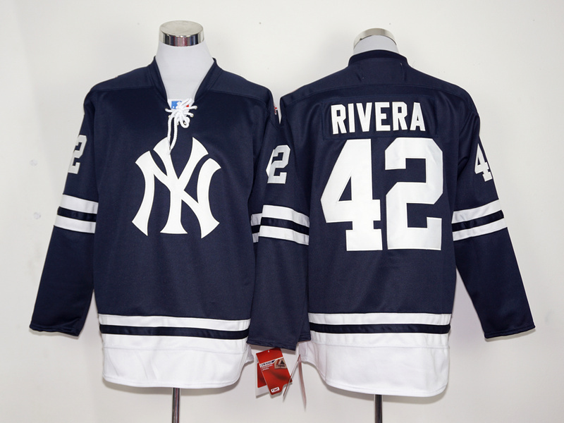 MLB New York Yankees #42 Rivera D.Blue Long-Sleeve Jersey