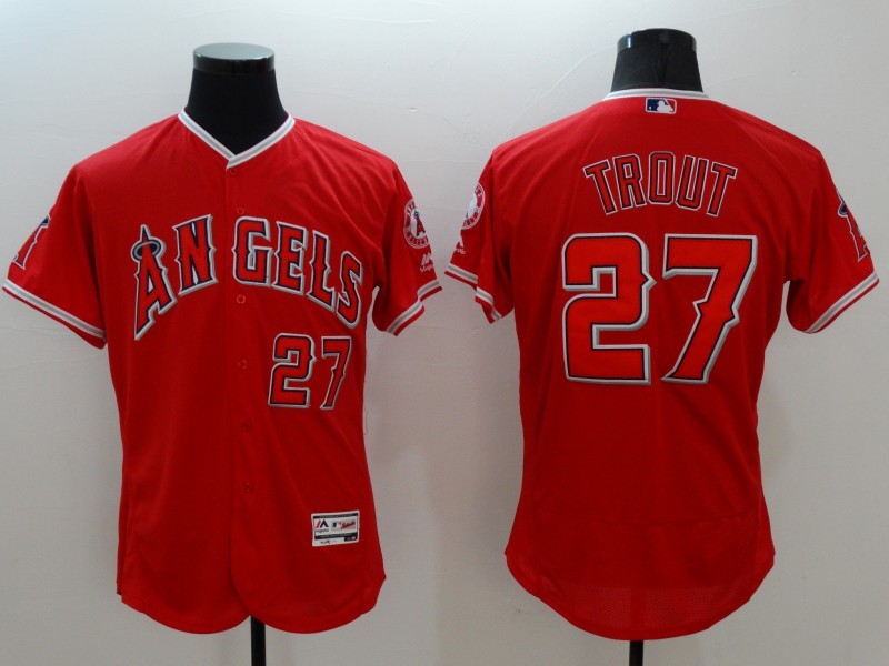 Majestic MLB Los Angeles Angels #27 Trout Elite Red Jersey