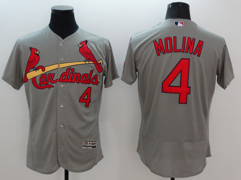 Majestic MLB St.Louis Cardinals #4 Molina Grey Elite Jersey