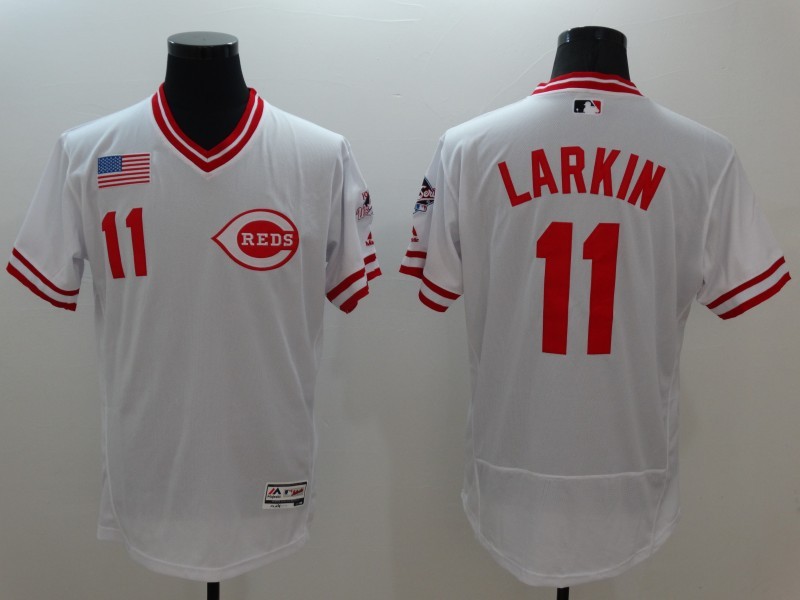Majestic MLB Cincinnati Reds #11 Larkin White Pullover Jersey