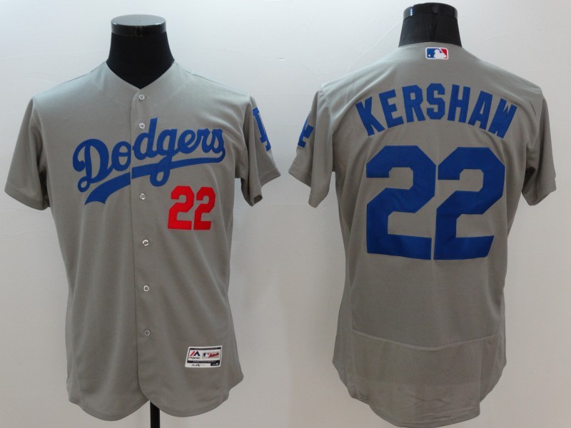 Majestic MLB Los Angeles Dodgers #22 Kershaw Elite Grey Jersey