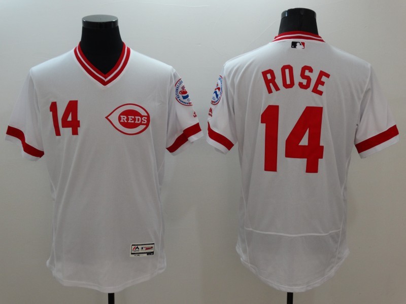 Majestic MLB Cincinnati Reds #14 Rose White Pullover Jersey