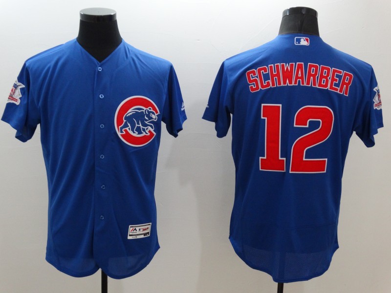 Majestic MLB Chicago Cubs #12 Schwarber Blue Elite Jerseys