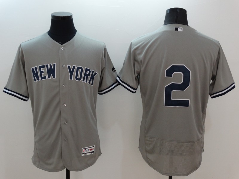 Majestic MLB New York Yankees #2 Jeter Grey Elite Jersey