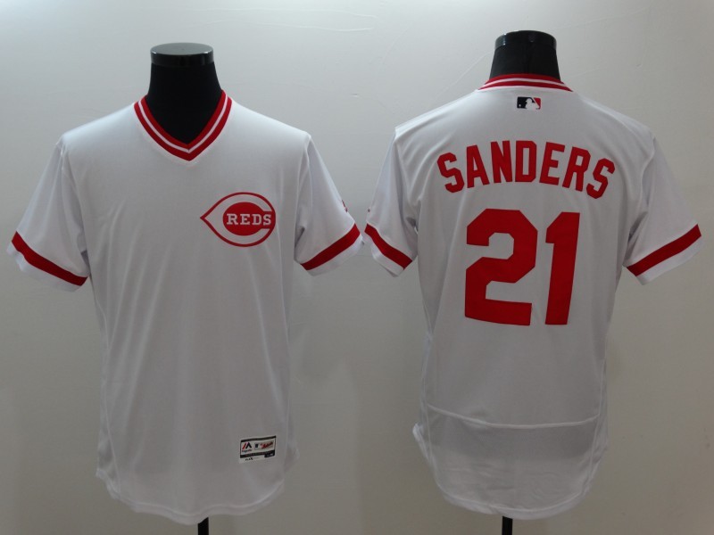 Majestic MLB Cincinnati Reds #21 Sanders White Pullover Jersey