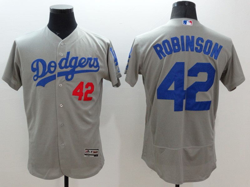 Majestic MLB Los Angeles Dodgers #42 Elite Robinson Grey Jersey