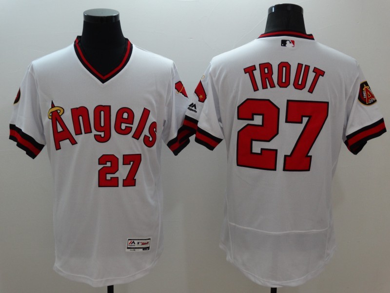 Majestic MLB Los Angeles Angels #27 Trout Elite White Pullover Jersey