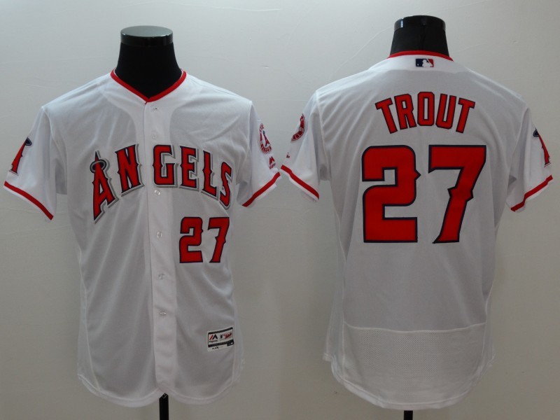 Majestic MLB Los Angeles Angels #27 Trout Elite White Jersey