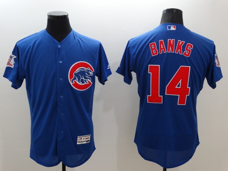 Majestic MLB Chicago Cubs #14 Banks Blue Elite Jerseys