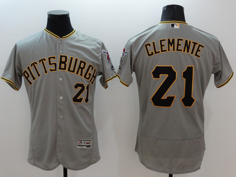 Majestic MLB Pittsburgh Pirates #21 Clemente Elite Grey Jersey