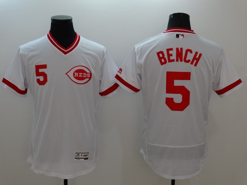 Majestic MLB Cincinnati Reds #5 Bench White Elite Pullover Jersey