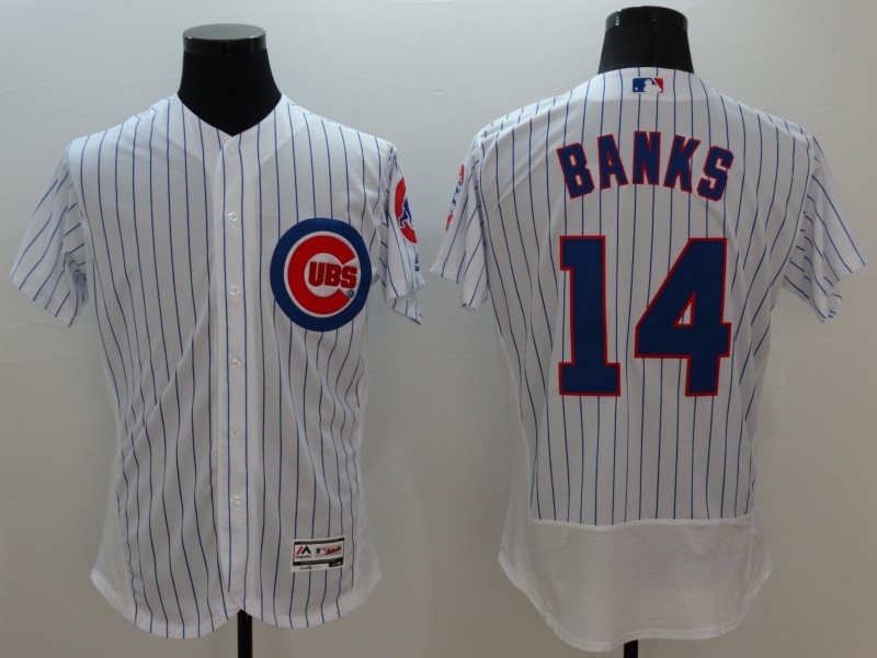 Majestic MLB Chicago Cubs #14 Banks White Elite Pinstripe Jerseys